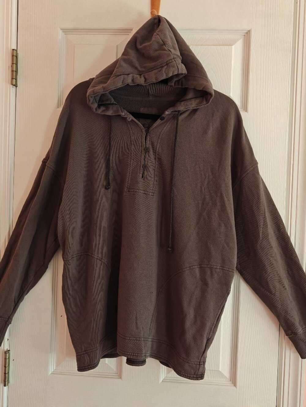 AERIE Henley Hoodie Gray French Terry Button Pullover Sweatshirt Small